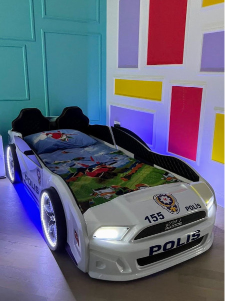 Кровать машина Полиция с подсветкой и дверями